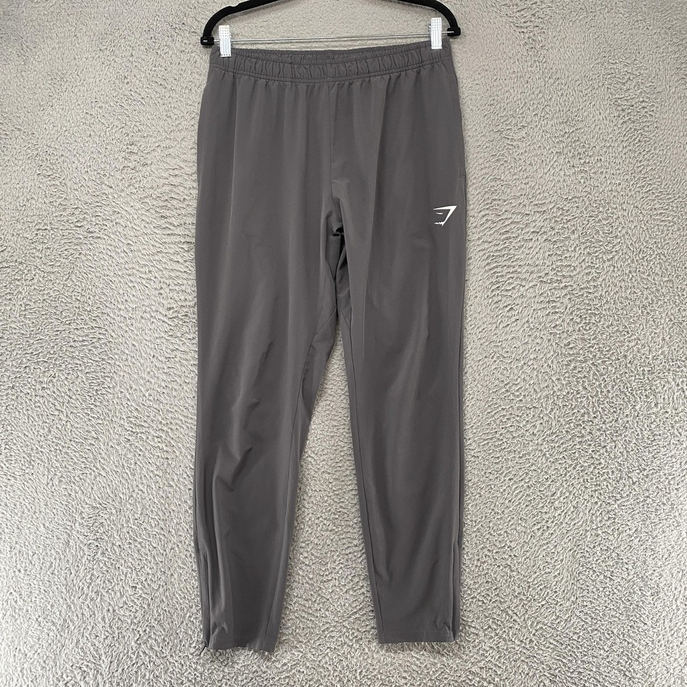 Gymshark Arrival Pants Mens Medium Gray Woven Joggers Zip Pocket Gym Workout